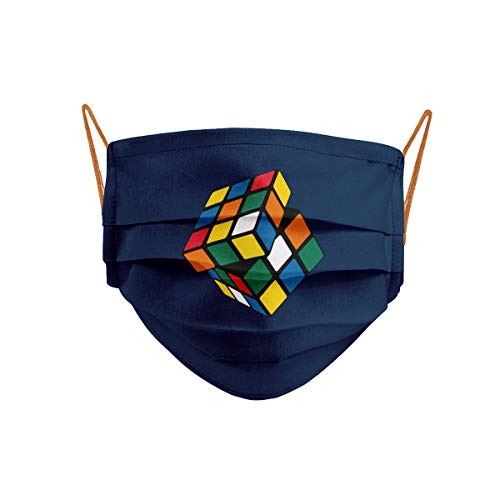 Mascarilla Cubo Mágico Rubik Azul Marino Gomas Naranjas Cencibel