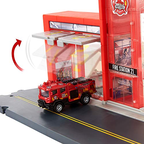 Matchbox Estación de bomberos Set de juego con sonidos para coches de juguete, modelos surtidos (Mattel HBD76)