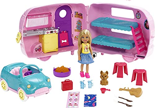 Mattel Barbie Chelsea Muñeca Y Su Caravana, con Perrito Y Accesorios ( Fxg90) + Skipper Hora De La Siesta, Muñeca Canguro con Bebés Y Accesorios, Regalo para Niñas Y Niños 3-9 Años ( Gfl38)