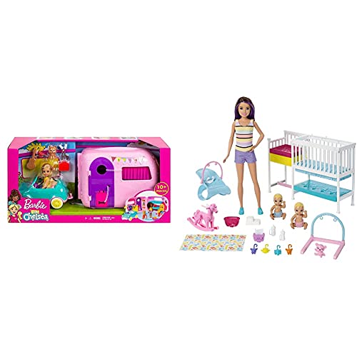 Mattel Barbie Chelsea Muñeca Y Su Caravana, con Perrito Y Accesorios ( Fxg90) + Skipper Hora De La Siesta, Muñeca Canguro con Bebés Y Accesorios, Regalo para Niñas Y Niños 3-9 Años ( Gfl38)