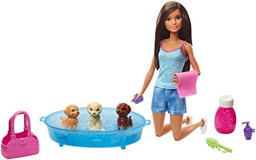 Mattel - Barbie y sus cachorros , muñeca morena con perritos y accesorios, juguetes +3 años ( GDJ39)