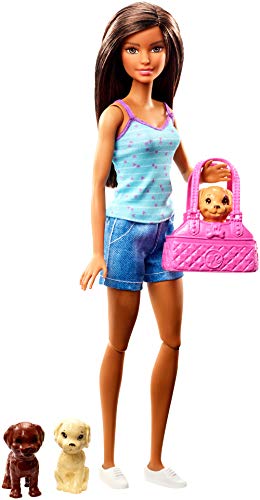 Mattel - Barbie y sus cachorros , muñeca morena con perritos y accesorios, juguetes +3 años ( GDJ39)