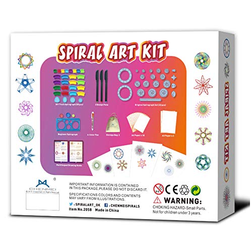 MC CHENMEI Spirograph El Juego de espirógrafo 3 EN 1 Incluye el Kit de espirógrafo para Principiantes, el Kit de espirógrafo clásico, el Kit de espirógrafo de Color DIY, el Regalo para niña