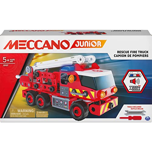 Meccano Junior, camión de Bomberos de Rescate con Luces y Sonidos, Kit de construcción Steam para niños de 5 años en adelante