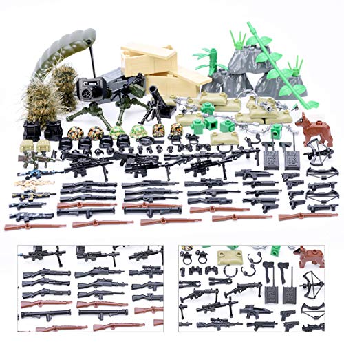 Mecotecn 150Pcs Bloques de Construcción Militares WW2 con Custom Armas y Casco para Figuras de Soldados y Mini Figuras, Compatible con Lego