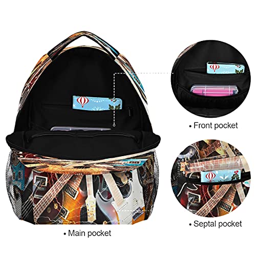 MeetuTrip Magic - Mochila de música para guitarra eléctrica para escuela, niños, niñas, universidad, bolsa de hombro, mochila para portátil para mujeres, hombres, viajes, senderismo, camping, mochila