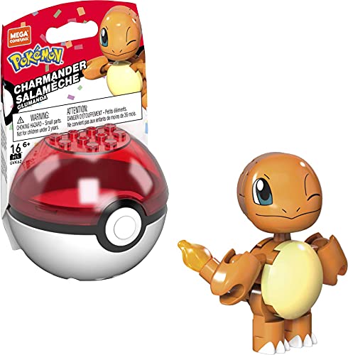 Mega Construx- Pokémon Charmander Poké Ball y Figura para Construir, 16 Piezas, Multicolor (Mattel GVK62)