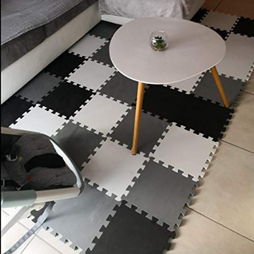 meiqicool Alfombra puzle 142 x 142cm Niños 25 Piezas Cuadrado Goma Espuma EVA,Alfombra Puzzle para Niños Bebe Infantil,esteras de 30x30cm Blanco-Negro-Gris