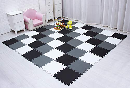 meiqicool Alfombra puzle 142 x 142cm Niños 25 Piezas Cuadrado Goma Espuma EVA,Alfombra Puzzle para Niños Bebe Infantil,esteras de 30x30cm Blanco-Negro-Gris