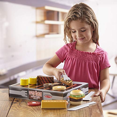 Melissa & Doug- Grill and Serve BBQ Set Comida de Juguete de Madera, Multicolor (19280)