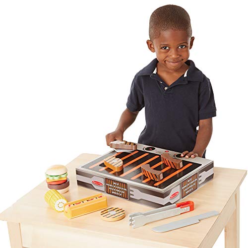 Melissa & Doug- Grill and Serve BBQ Set Comida de Juguete de Madera, Multicolor (19280)