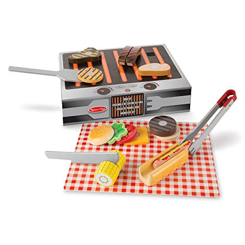 Melissa & Doug- Grill and Serve BBQ Set Comida de Juguete de Madera, Multicolor (19280)