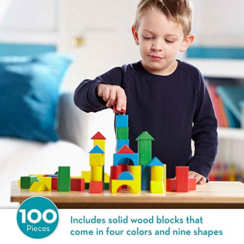 Melissa & Doug Piece Wood Blocks Set Bloques de Madera 100 Piezas, Multicolor (96062)