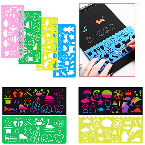 MELLIEX 3 Piezas Scratch Art Paper Notebook, Kit de Manualidades de Papel de Arte de Rascar para Niños Adultos con Regla de Dibujo y Plumas de Madera