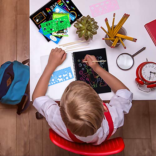 MELLIEX 3 Piezas Scratch Art Paper Notebook, Kit de Manualidades de Papel de Arte de Rascar para Niños Adultos con Regla de Dibujo y Plumas de Madera