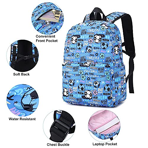 Menzee Mochilas Escolares Para Niños Mochila De Fútbol Mochila de Escuela Primaria Ligera Resistente al Agua Con Bolsa De Almuerzo y Estuche Para lápices Mochila Para Niños 3 en 1 Mochila informal