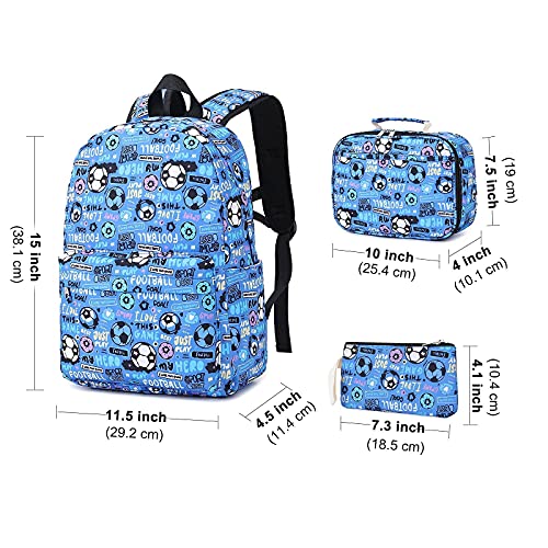 Menzee Mochilas Escolares Para Niños Mochila De Fútbol Mochila de Escuela Primaria Ligera Resistente al Agua Con Bolsa De Almuerzo y Estuche Para lápices Mochila Para Niños 3 en 1 Mochila informal