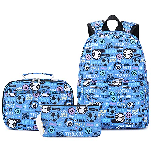 Menzee Mochilas Escolares Para Niños Mochila De Fútbol Mochila de Escuela Primaria Ligera Resistente al Agua Con Bolsa De Almuerzo y Estuche Para lápices Mochila Para Niños 3 en 1 Mochila informal