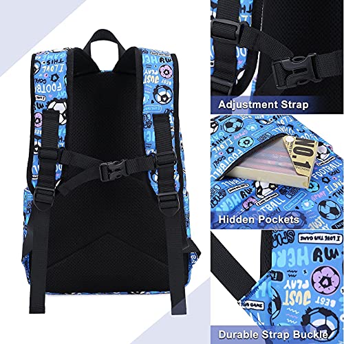 Menzee Mochilas Escolares Para Niños Mochila De Fútbol Mochila de Escuela Primaria Ligera Resistente al Agua Con Bolsa De Almuerzo y Estuche Para lápices Mochila Para Niños 3 en 1 Mochila informal