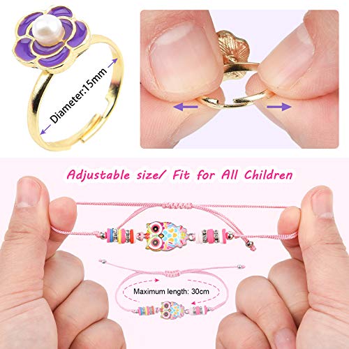 MEOWMEE 48 Piezas Pulsera Amistad Niña Anillos Niñas Ajustables Anillos para niños Joyas Pulseras de la Amistad de los Niños Pulseras y Anillos de Animal Joyería Niña Regalo de Cumpleaños de Fiesta