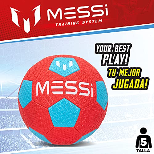 Messi Training System - Balón fútbol, balón talla 5, balón de fútbol Messi, balón Messi, balón fútbol niños tamaño 5, deporte al aire libre, pista fútbol, tierra, césped y arena (48080)