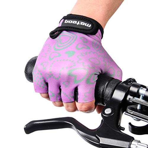 meteor Guantes de Ciclismo niñas y niños - Guantes Bicicleta para Infantil MTB BMX Carretera Montaña sin Dedos - con una Almohadilla de Gel (XS ~6-6,5cm, Flower)