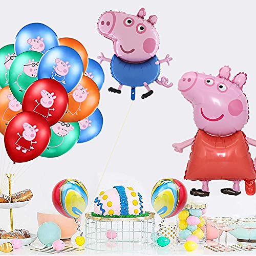 MEZHEN Globos para Fiesta Globos Cumpleaños Decoracion Pig Globos de Latex Foil para Fiesta de Cumpleaños Baby Shower Niña Niño 26 Piezas