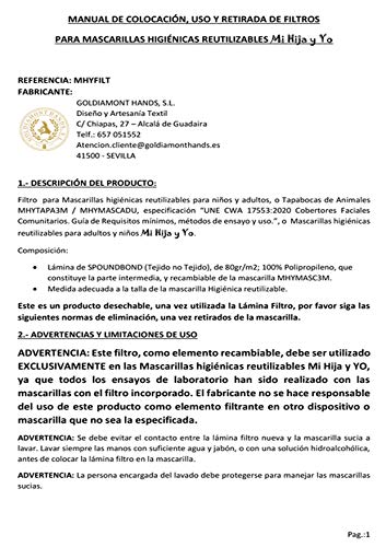 MI HIJA Y YO Filtro Mascarillas higiénicas Tapabocas niño en TNT para Mascarillas