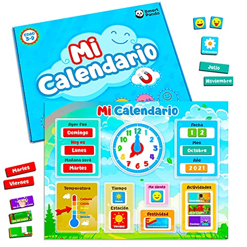 Mi Primer Calendario de SmartPanda - Juguete Educativo Magnético para Niños o Niñas - Incluye Reloj, Estación Meteorológica, Actividades y Emociones – para Pared o Frigorífico – en Español