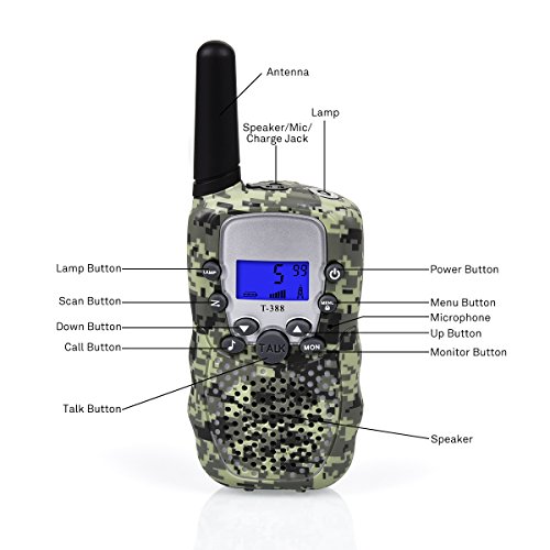 Mia vogo 2 x Walkie-Talkie 8 canales para niños (Alcance de 3 KM con pantalla LCD con carga kanel recargables. VOX Función linterna