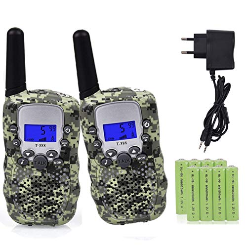 Mia vogo 2 x Walkie-Talkie 8 canales para niños (Alcance de 3 KM con pantalla LCD con carga kanel recargables. VOX Función linterna