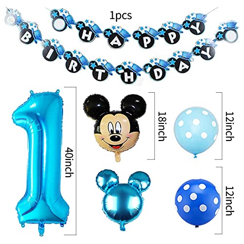 Mickey Globos HANEL-Decoraciones de Cumpleaños de Mickey Mouse, 1er Cumpleaños Bebe Azul Globos Decoracion Mouse Party Globos Latex Ballon para Party Comunion Bautizo Decoracion