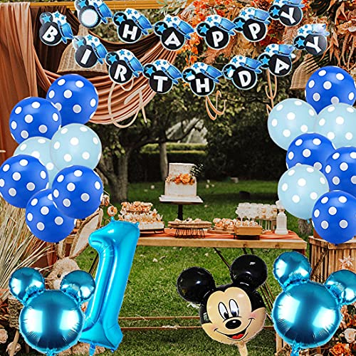 Mickey Globos HANEL-Decoraciones de Cumpleaños de Mickey Mouse, 1er Cumpleaños Bebe Azul Globos Decoracion Mouse Party Globos Latex Ballon para Party Comunion Bautizo Decoracion