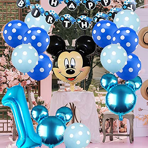 Mickey Globos HANEL-Decoraciones de Cumpleaños de Mickey Mouse, 1er Cumpleaños Bebe Azul Globos Decoracion Mouse Party Globos Latex Ballon para Party Comunion Bautizo Decoracion