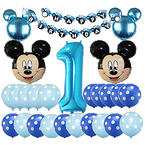 Mickey Globos HANEL-Decoraciones de Cumpleaños de Mickey Mouse, 1er Cumpleaños Bebe Azul Globos Decoracion Mouse Party Globos Latex Ballon para Party Comunion Bautizo Decoracion