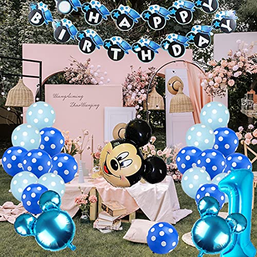 Mickey Globos HANEL-Decoraciones de Cumpleaños de Mickey Mouse, 1er Cumpleaños Bebe Azul Globos Decoracion Mouse Party Globos Latex Ballon para Party Comunion Bautizo Decoracion