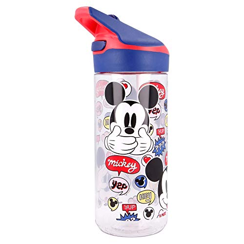 Mickey Mouse | Botella de Tritan Reutilizable para Niños | Cantimplora Reusable con Sistema Antigoteo y Pajita de Silicona - Facil Apertura con botón - Sin BPA - Capacidad: 620 ml