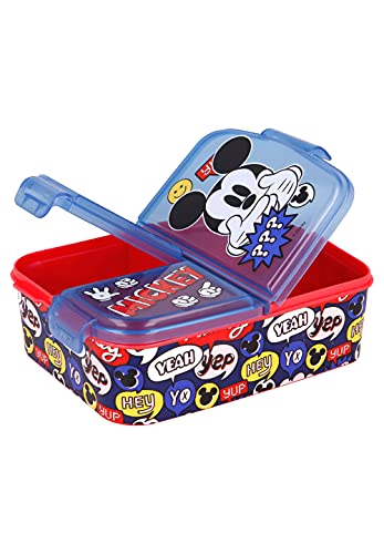 Mickey Mouse caja de almuerzo fiambrera caja de comida para niños con 3 compartimentos separados + y pegatinas de nombre para niños