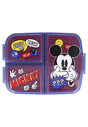 Mickey Mouse caja de almuerzo fiambrera caja de comida para niños con 3 compartimentos separados + y pegatinas de nombre para niños