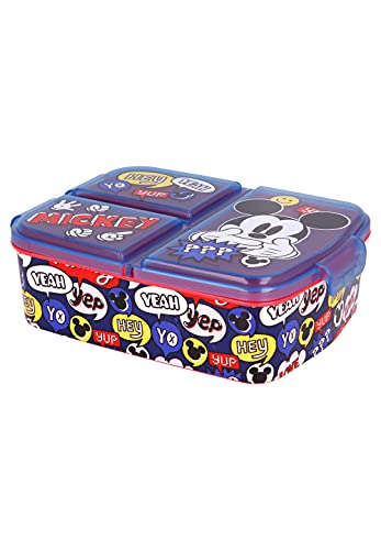 Mickey Mouse caja de almuerzo fiambrera caja de comida para niños con 3 compartimentos separados + y pegatinas de nombre para niños