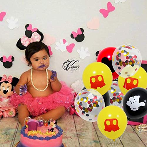 Mickey Party Globos 40 Pack,12 pulgadas Globos de látex Rojo Negro Amarillo Color Confetti Balloons Kit para Baby Shower Mickey Theme Party Supplies Suministros para fiestas de cumpleaños Decoraciones