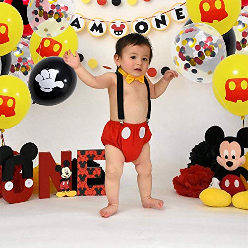 Mickey Party Globos 40 Pack,12 pulgadas Globos de látex Rojo Negro Amarillo Color Confetti Balloons Kit para Baby Shower Mickey Theme Party Supplies Suministros para fiestas de cumpleaños Decoraciones