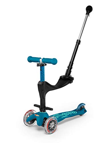 Micro® Mini 3en1 Deluxe Plus. El Original. Patinete evolutivo 3 Ruedas, 1-5 años, Manillar Regulable 48-68cm, Asiento + Reposapiés + Bastón de Empuje (Azul Hielo)