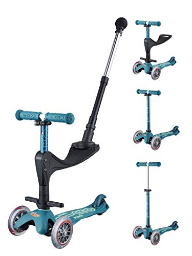 Micro® Mini 3en1 Deluxe Plus. El Original. Patinete evolutivo 3 Ruedas, 1-5 años, Manillar Regulable 48-68cm, Asiento + Reposapiés + Bastón de Empuje (Azul Hielo)