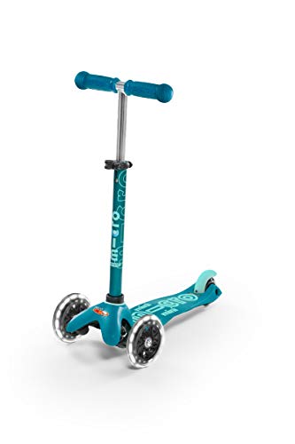 Micro® Mini Deluxe LED, Original Design 2-5 Años, Peso 1,95kg, Carga Máx 50Kg, Altura 48-68 cm, Patinete 3 Ruedas con iluminación LED, Rodamientos ABEC9, Plataforma Antideslizante (Aqua, Única)