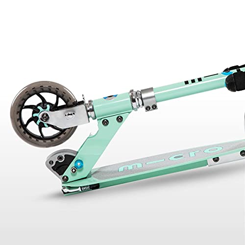 Micro® Speed+, Original Design, Patinete Plegable 2 Ruedas, Aluminio, Peso 3,75, Carga Máx 100Kg, Altura 66-96cm, Rodamientos ABEC 9 con absorción de Impactos (Plata) (Menta)