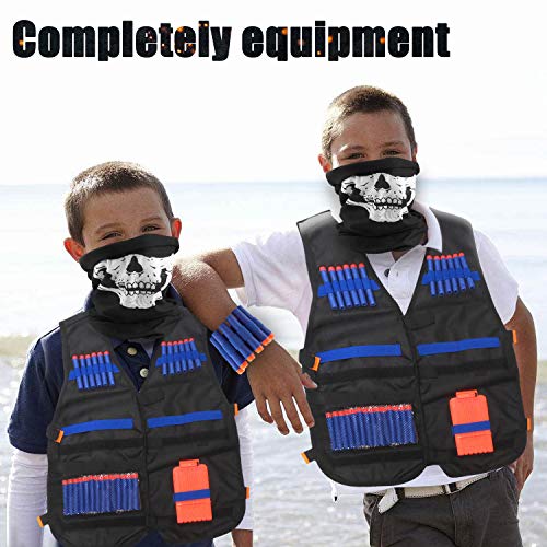 Migaven Chaleco Táctico para Niños, Traje de Chaqueta y Mochila Multifuncional para Nerf Elite Series Toy Gun N-Strike con Clip de Bala Pulsera Suave Paño de Calavera Gafas Niños