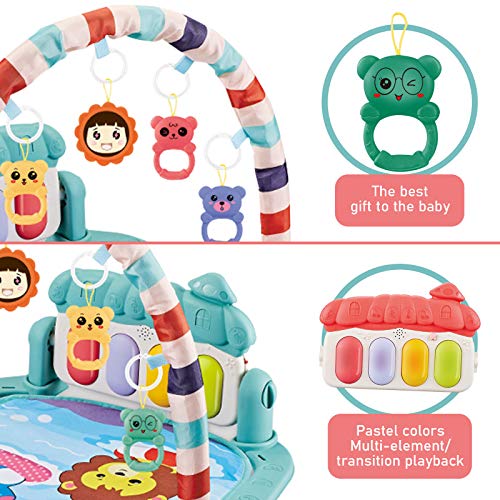 Migaven Gimnasio Bebe, Baby Gym Alfombrillas de Juego Musicales para Piso Kick Play Piano Gym Centro de Actividades con Luces Musicales Colgantes Juguetes para Bebés de 0 A 36 Meses de Edad Azul