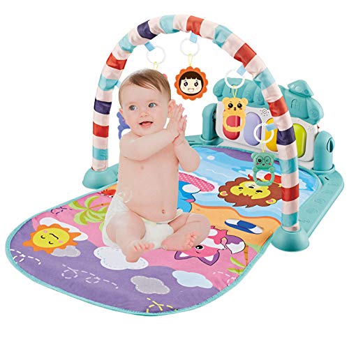 Migaven Gimnasio Bebe, Baby Gym Alfombrillas de Juego Musicales para Piso Kick Play Piano Gym Centro de Actividades con Luces Musicales Colgantes Juguetes para Bebés de 0 A 36 Meses de Edad Azul