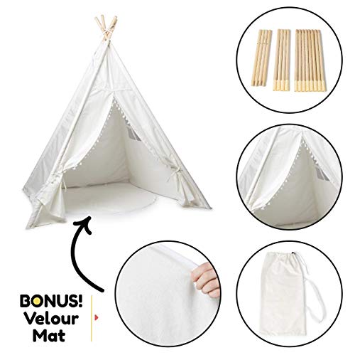 Milliard Tipi Infantil Tienda para Niños con Colchoneta y Ventana, Personalizable Tienda Campaña Casa de Juegos para Interior y Exterior - 100% Algodón